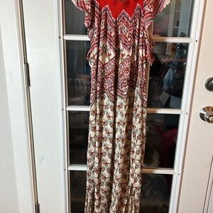 Patrons of Peace Red and Cream Maxi Dress Size Medium